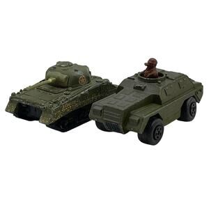 Vintage Matchbox Sherhman Tank & Rolamatics No. 28 Stoat Lot of 2